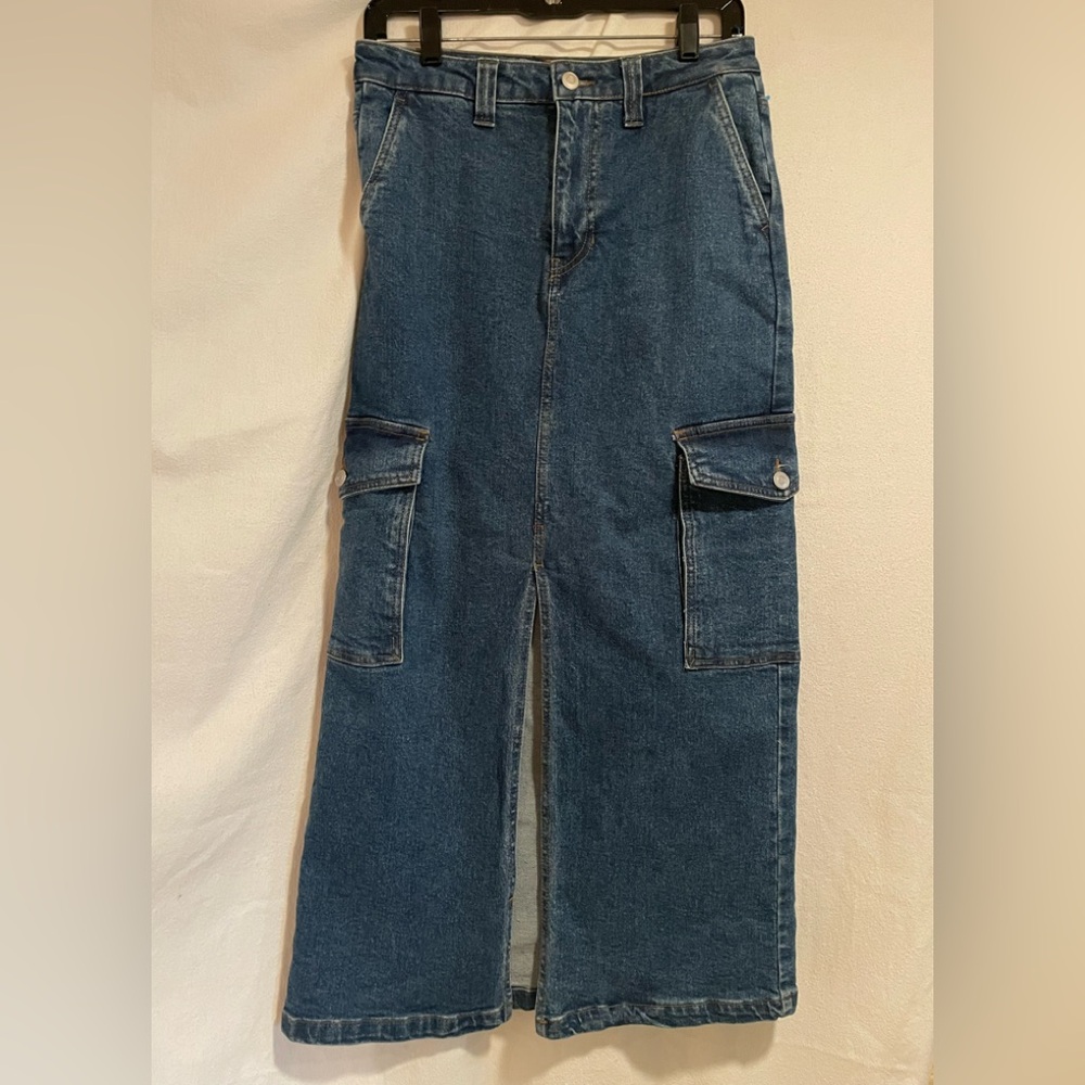 BCBGeneration Light Blue Cargo Denim Maxi Skirt